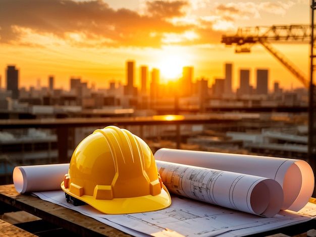topi kuning tukang proyek di lapangan